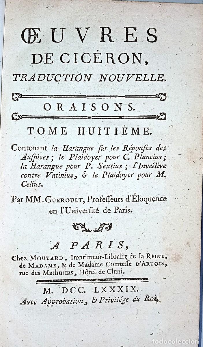 Libros antiguos: OEUVRES DE CIC&Eacute;RON. TRADUCTION NOUVELLE. ( 7 TOMOS) - Foto 4