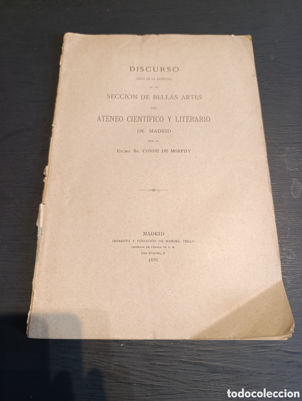 Libros antiguos: Discurso del Sr. Conde de Morphy. Madrid 1886 - Foto 1