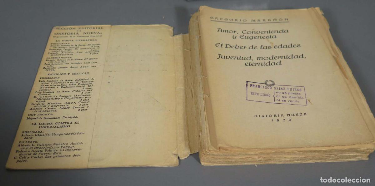 Libros antiguos: AMOR, CONVENIENCIA Y EUGENESIA MARA&Ntilde;ON 1929 - Foto 2