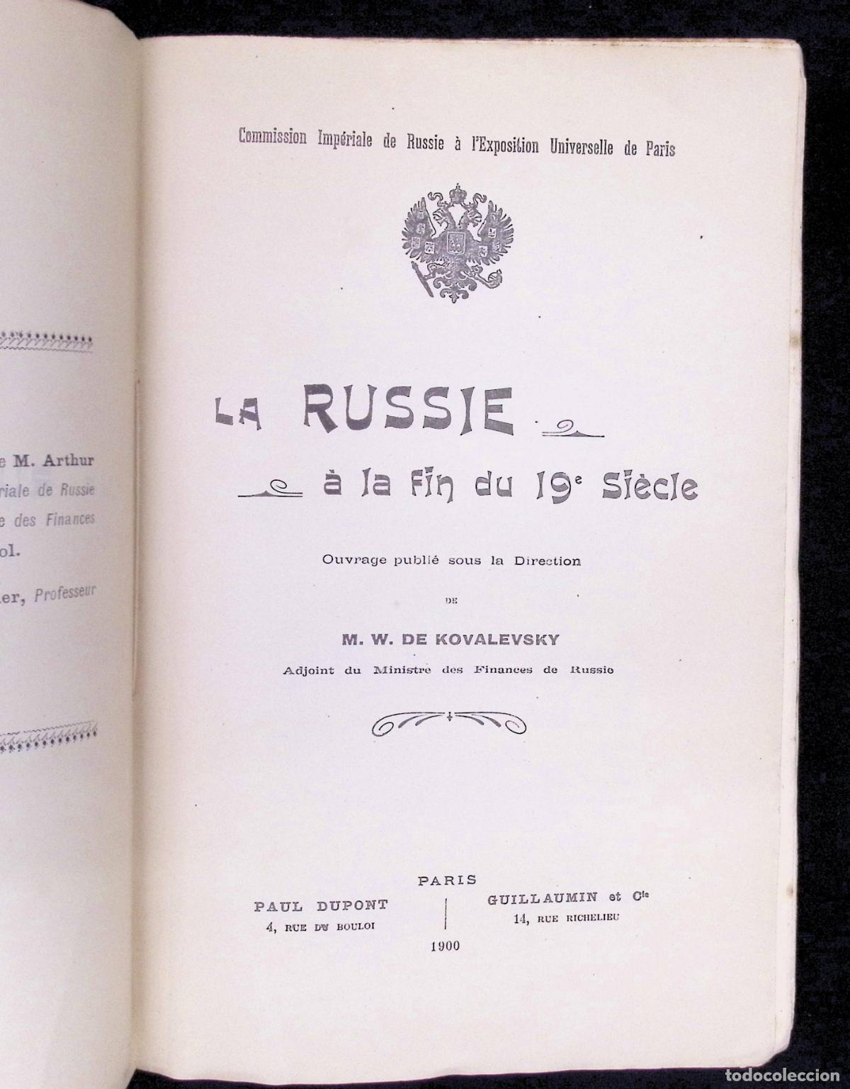 Libros antiguos: LA RUSSIE &Agrave; LA FIN DU 19e SI&Egrave;CLE. - KOVALEVSKY, M. W. de. PARIS, 1900. CON MAPAS - Foto 2