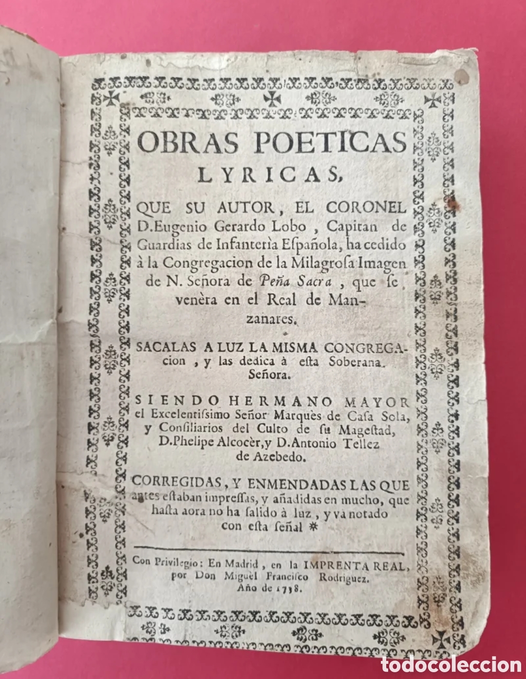 Libros antiguos: Libro de 1738 Obras Gerardo Lobo - Foto 4