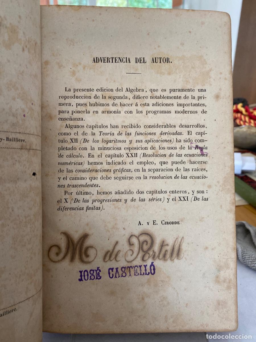 Libros antiguos: LECCIONES DE ALGEBRA . CIRODDE - Foto 2