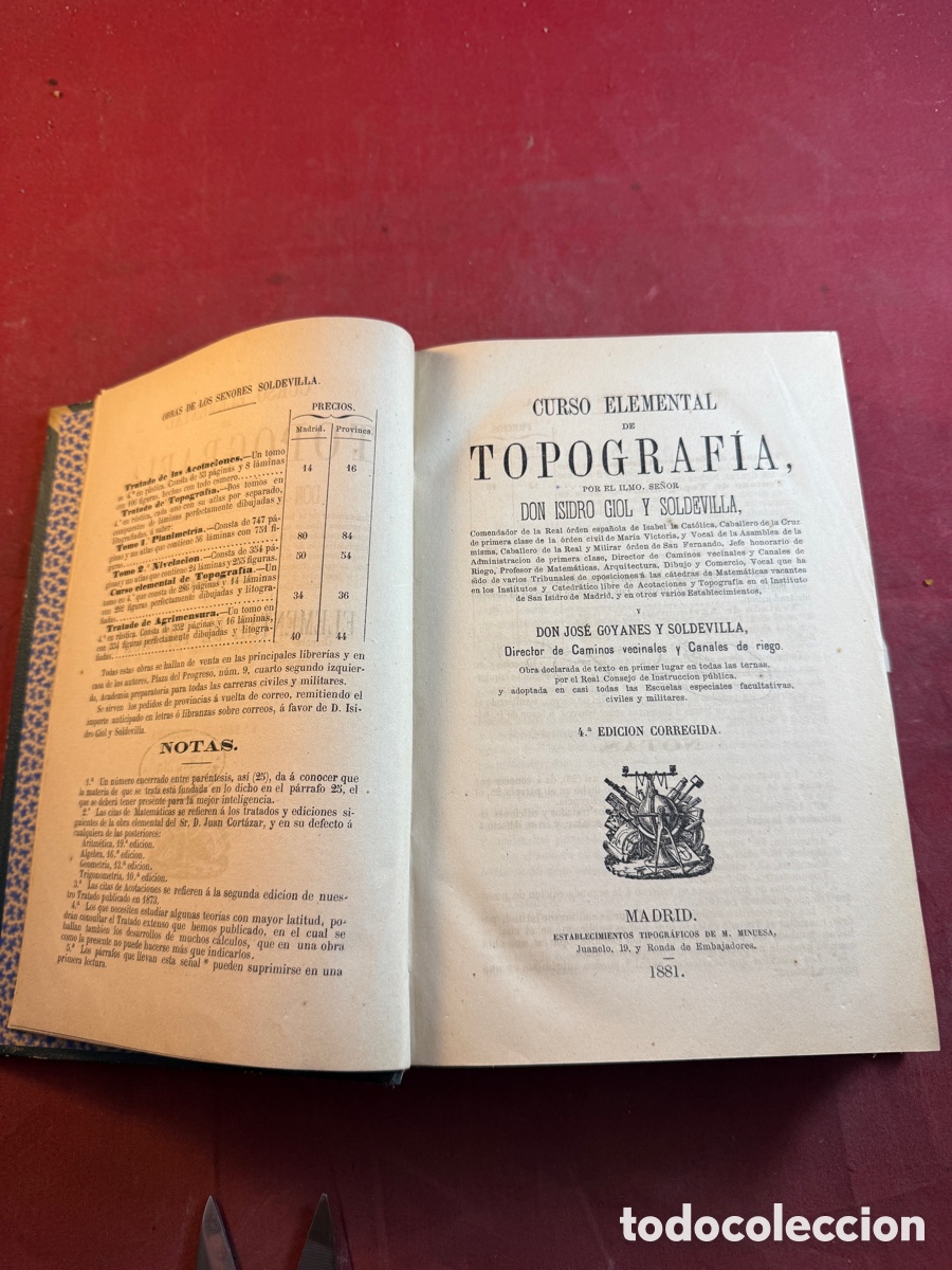 Libros antiguos: CURSO DE TOPOGRAF&Iacute;A 1881 MADRID - Foto 1