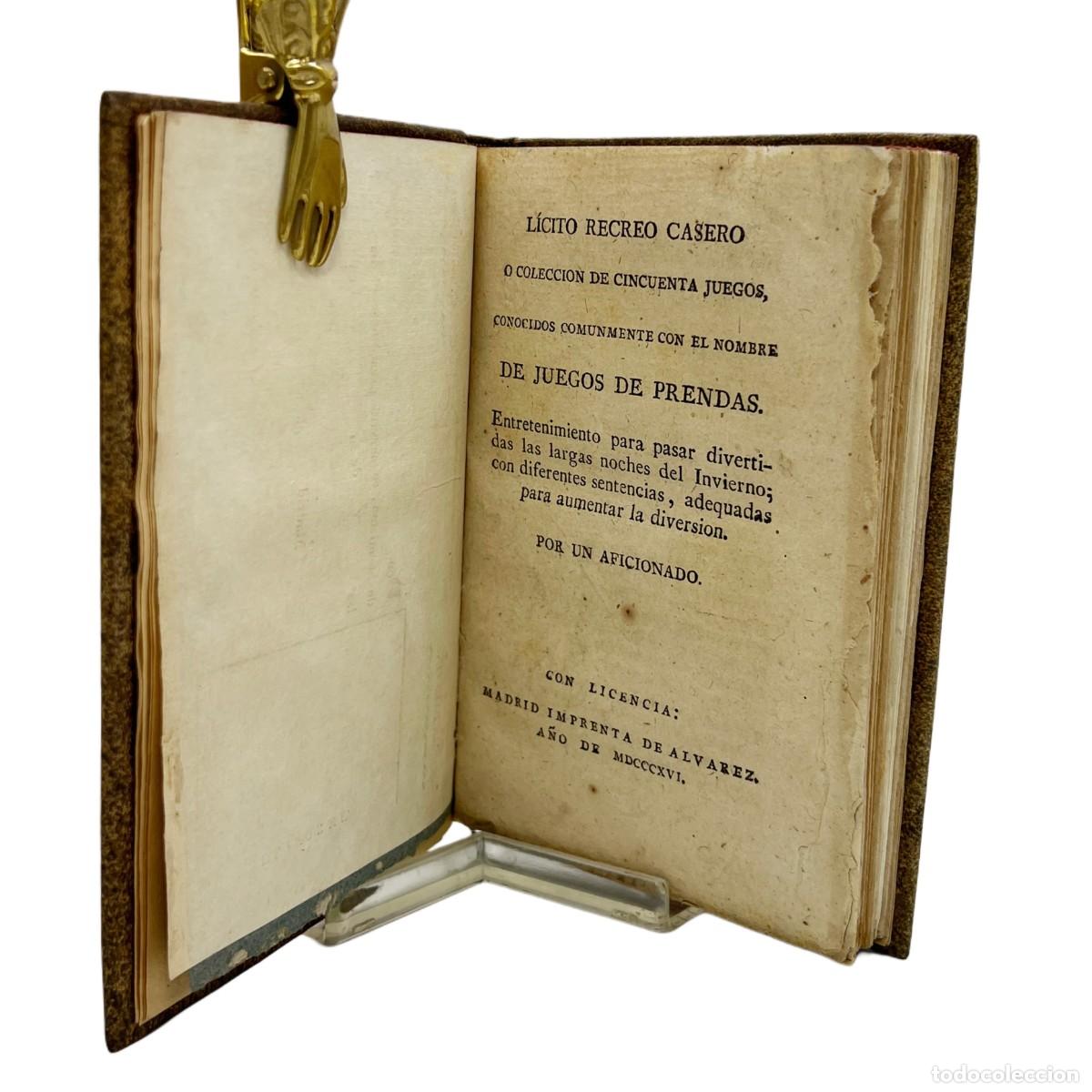 Libros antiguos: AN&Oacute;NIMO (UN AFICIONADO) - JUEGO DE PRENDAS - 1816 - Foto 3