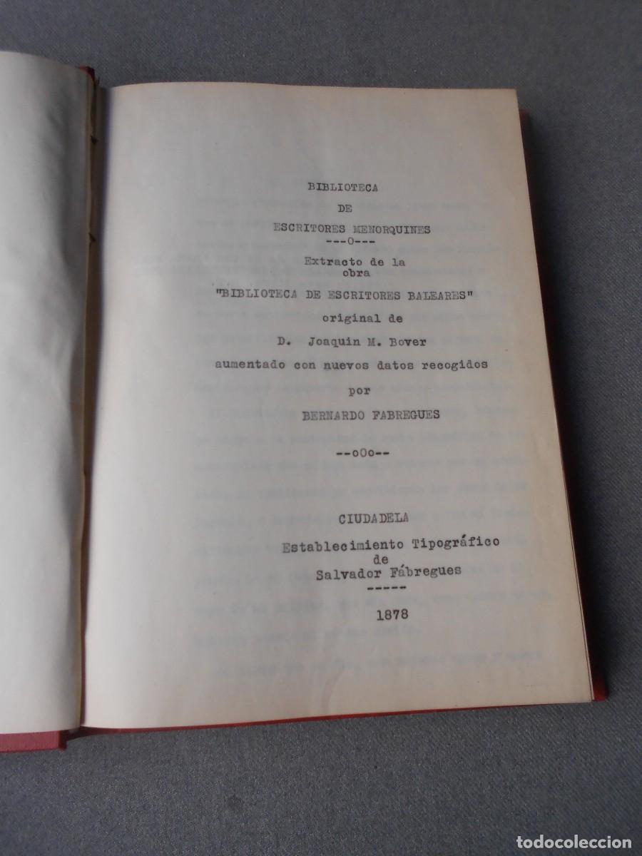 Libros antiguos: BIBLIOTECA DE ESCRITORES MENORQUINES - Foto 2