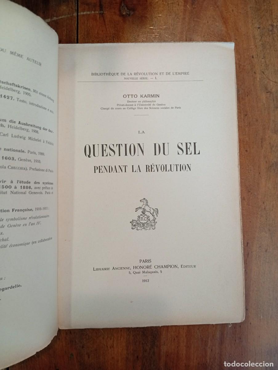 Libros antiguos: KARMIN, Otto. La question du sel pendant la revolution - Foto 2