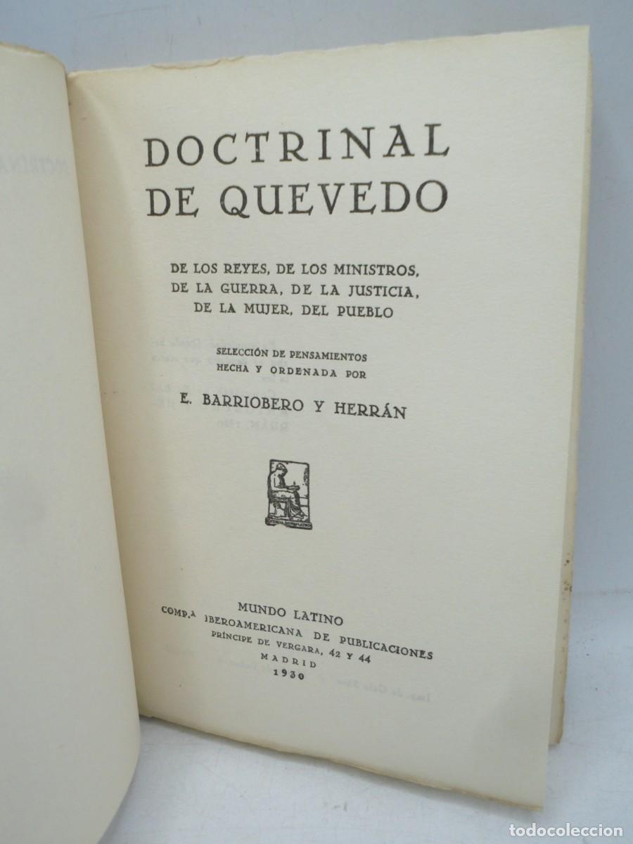 Libros antiguos: DOCTRINAL DE QUEVEDO. E. BARRIOBERO Y HERRAN. 1930. PAGS : 168. - Foto 2