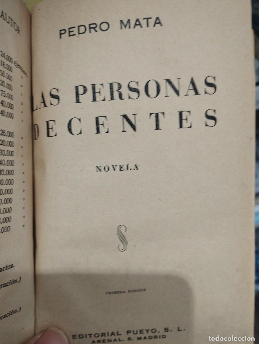 Libros antiguos: Pedro Mata. Las personas decentes - Foto 1