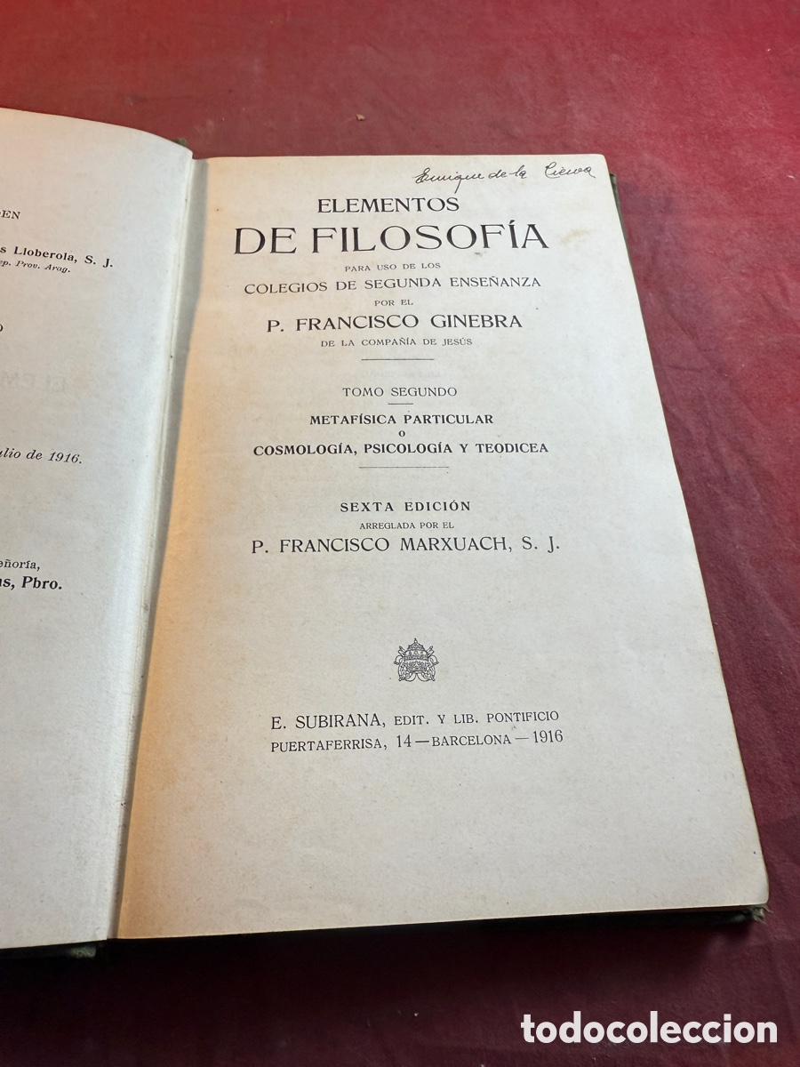 Libros antiguos: ELEMENTOS DE FILOSOF&Iacute;A 1916 - Foto 2