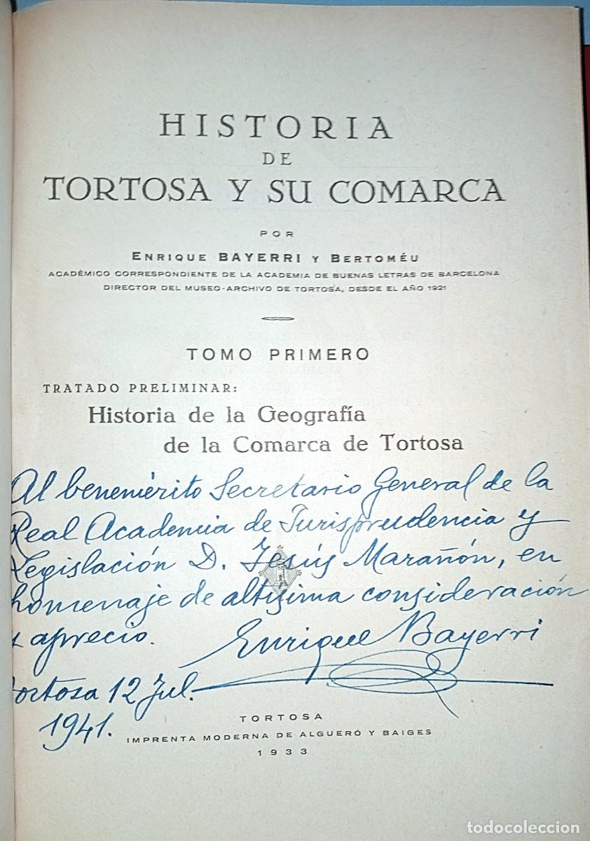 Libros antiguos: HISTORIA DE TORTOSA Y SU COMARCA. 3 TOMOS (con dedicatoria) - Foto 2