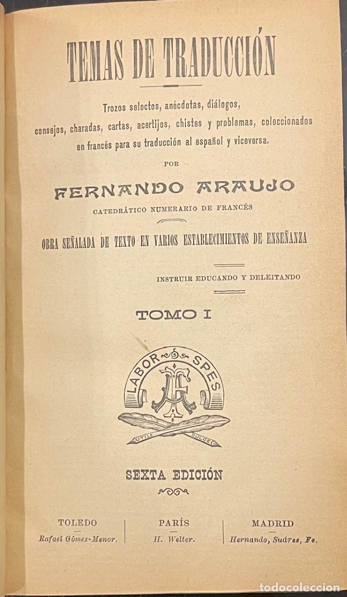 Libros antiguos: Fernando Araujo . Temas de Traduccion - Foto 2