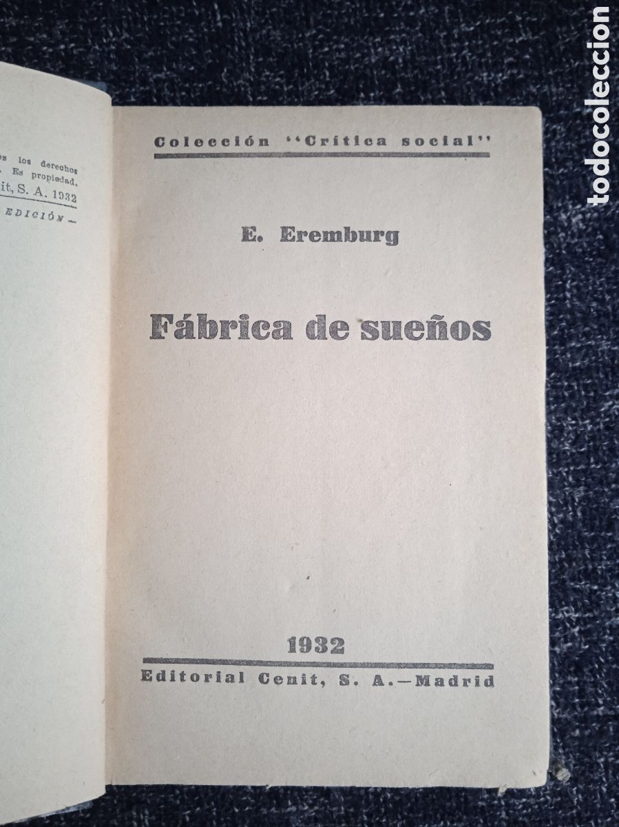 Libros antiguos: FABRICA DE SUE&Ntilde;OS / E.EREMBURG EDITORIAL -ED. CENIT A&Ntilde;O 1932 - Foto 2
