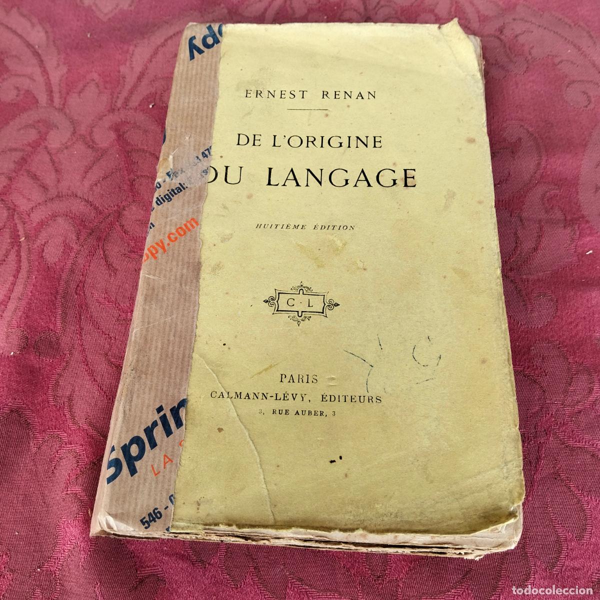 Libros antiguos: De lorigine du langage Ernest Renan - Foto 1