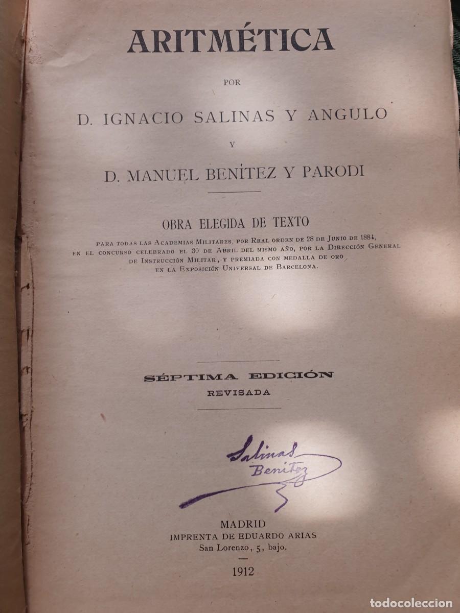 Libros antiguos: Aritm&eacute;tica. Ignacio Salinas y Manuel Benitez - Foto 2