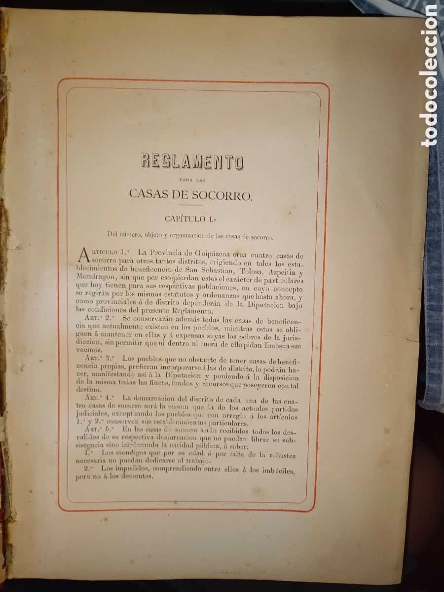 Libros antiguos: Reglamento para las casas de Socorro A&ntilde;o 1880 - Foto 1