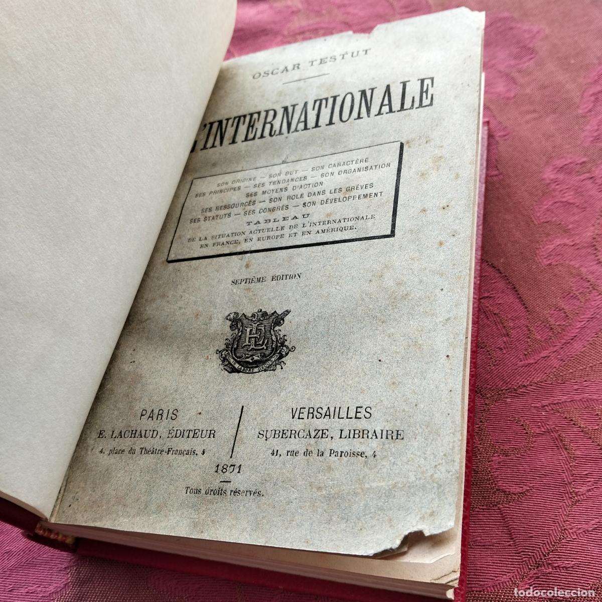 Libros antiguos: Oscar Testut, linternationale, Lachaud Subercaze 1871 - Foto 3