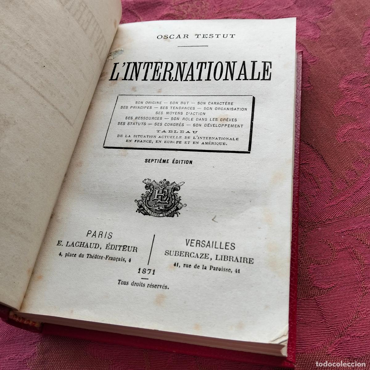 Libros antiguos: Oscar Testut, linternationale, Lachaud Subercaze 1871 - Foto 5