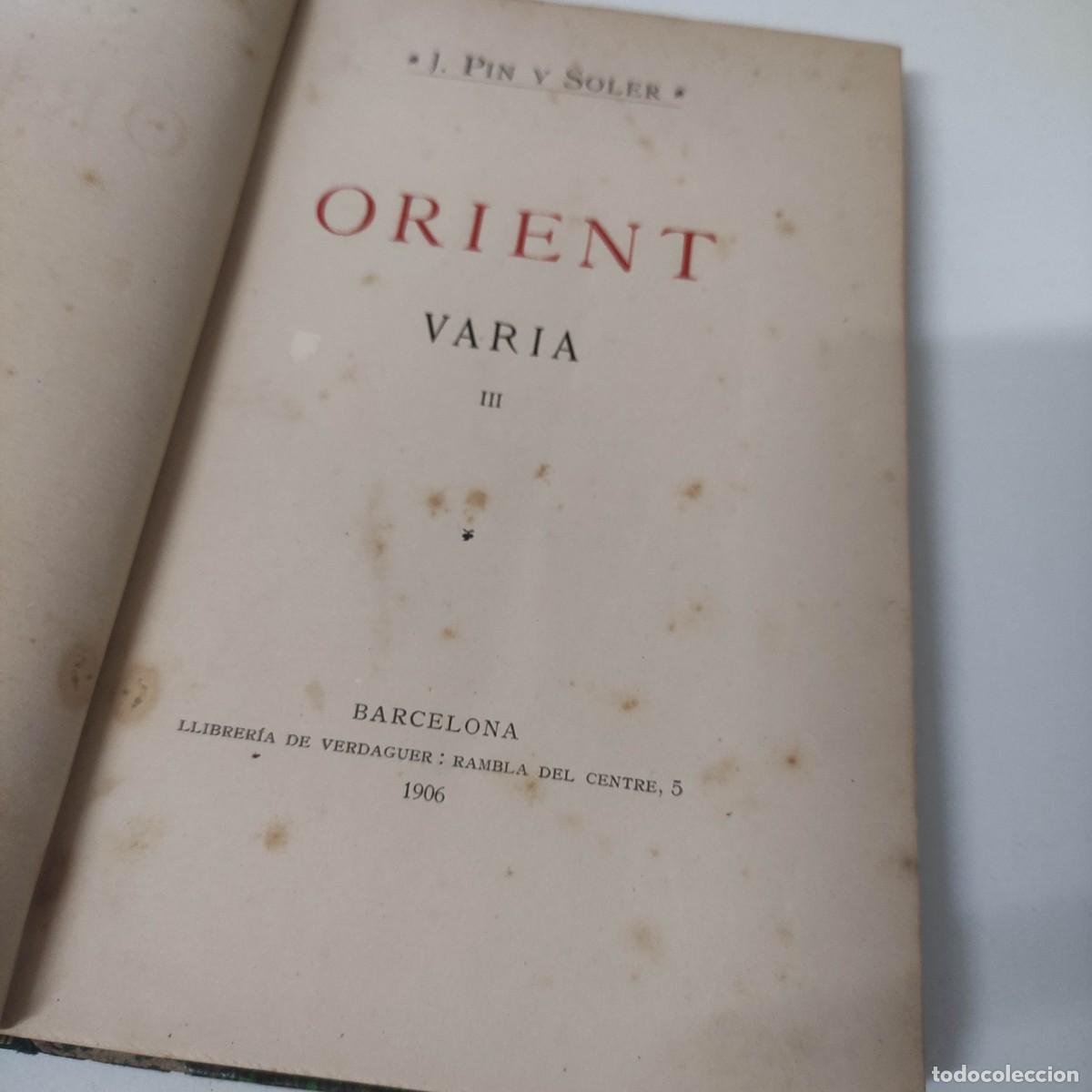 Libros antiguos: ORIENT. VARIA III. - PIN Y SOLER, J. - Foto 3