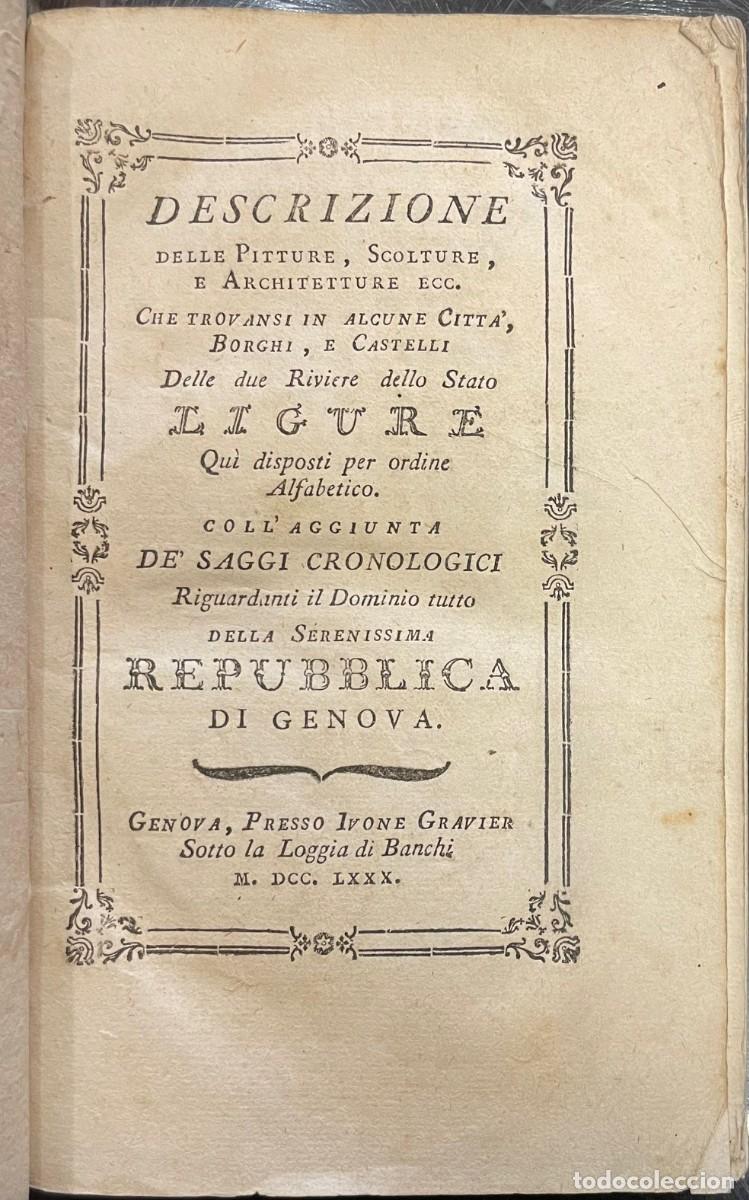 Libri antichi: Descrizione Delle Pitture, Scolture, e Architetture Ecc. Che Trovansi in Alcune citt&aacute;....Geneva