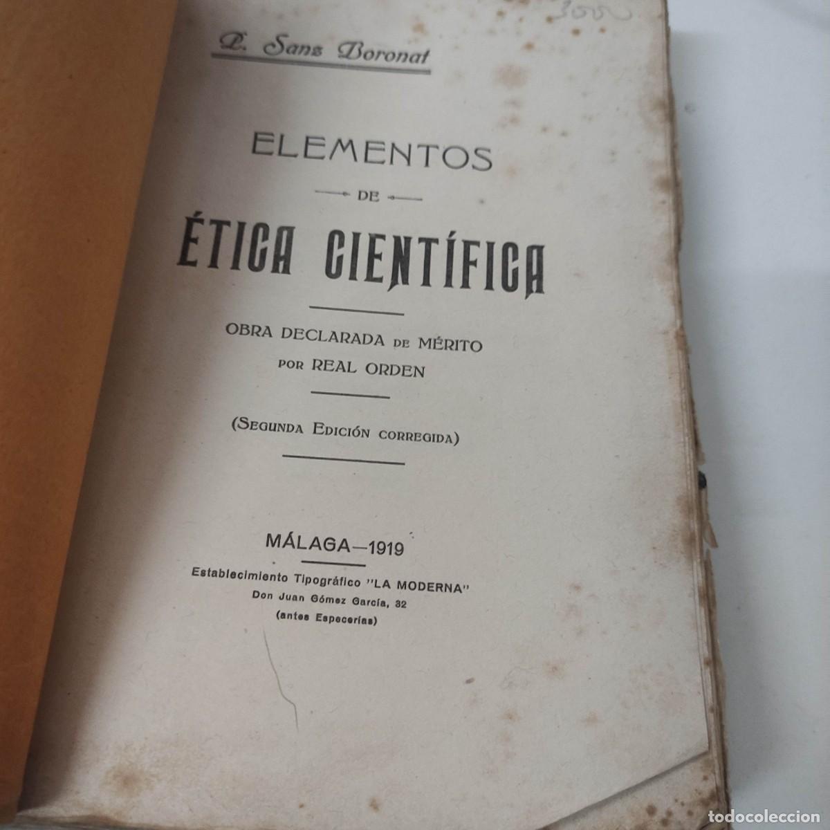 Libros antiguos: 1919 - SANZ BONAT - ELEMENTOS DE &Eacute;TICA CIENT&Iacute;FICA - Foto 3
