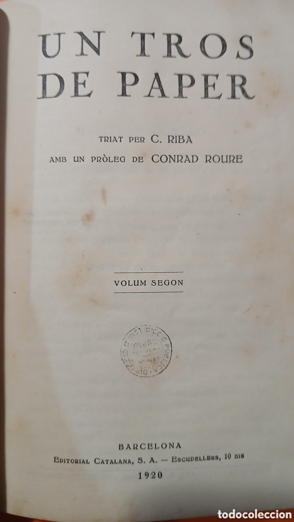 Libros antiguos: Un tros de paper, Riba 1920 - Foto 6