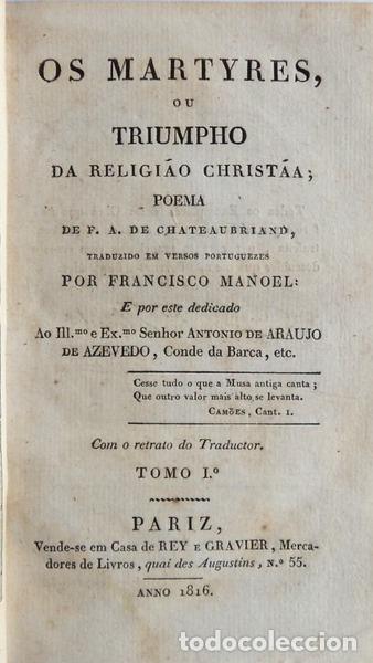 Libros antiguos: CHATEAUBRIAND. (F. A. De) - OS MARTYRES, - Foto 1