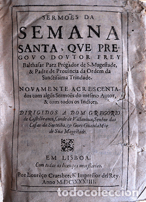 Libros antiguos: PAIS. (Baltazar) - SERM&Otilde;ES DA SEMANA SANTA,