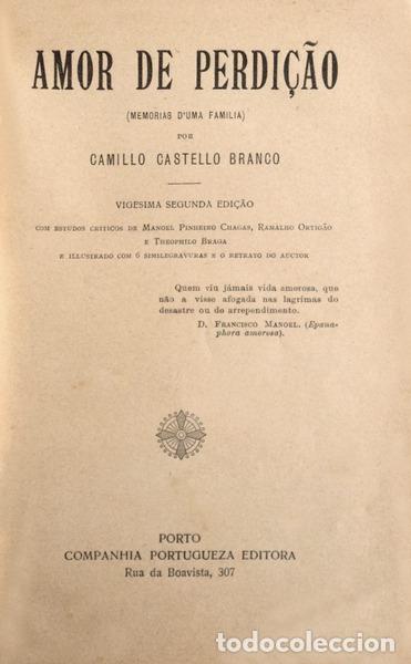 Libros antiguos: CASTELLO BRANCO. (Camilo) - AMOR DE PERDI&Ccedil;&Atilde;O. - Foto 1