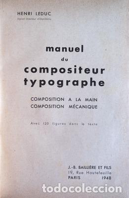 Libros antiguos: LEDUC. (Henri) - MANUEL DU COMPOSITEUR TYPOGRAPHE. - Foto 2