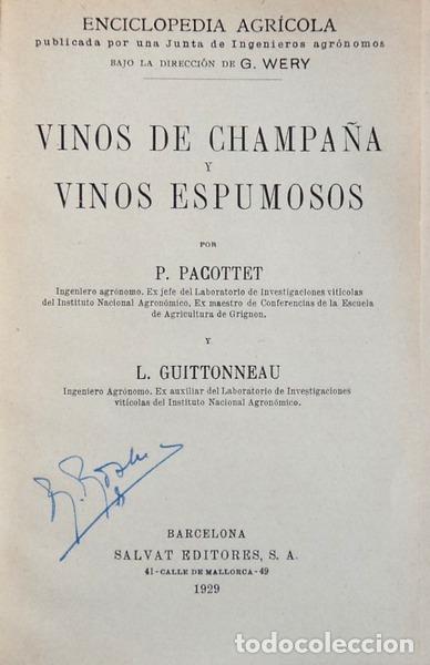 Libros antiguos: PACOTTET. (P.) e L. GUITTONNEAU. - VINOS DE CHAMPA&Ntilde;A Y VINOS ESPUMOSOS. - Foto 1