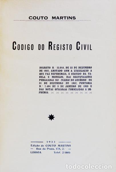 Libros antiguos: C&Oacute;DIGO DO REGISTO CIVIL. - Foto 1