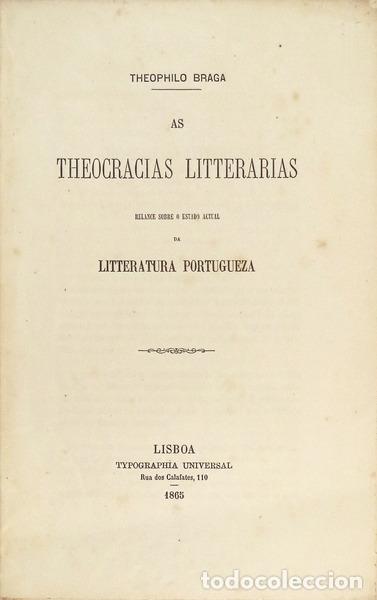 Libros antiguos: BRAGA. (Te&oacute;filo) - AS THEOCRACIAS LITTERARIAS. - Foto 2