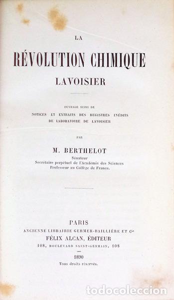Libros antiguos: BERTHELOT. (M.) - LA R&Eacute;VOLUTION CHIMIQUE. - Foto 2