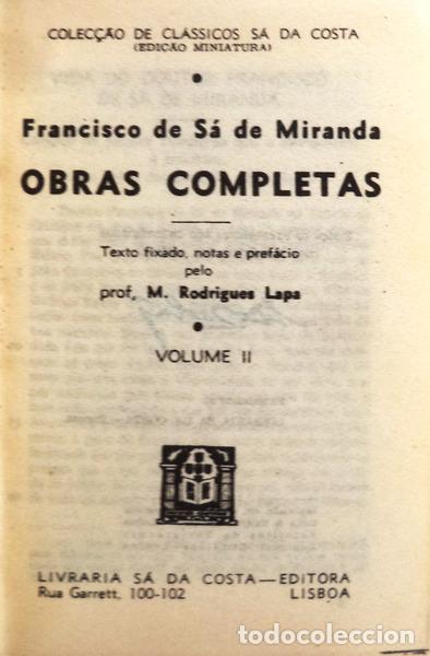 Libros antiguos: S&Aacute; DE MIRANDA. (Francisco de) - OBRAS COMPLETAS, VOLUME II. - Foto 1
