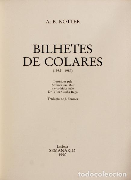 Libros antiguos: KOTTER. (A. B.) - BILHETES DE COLARES (1982-1987). - Foto 2