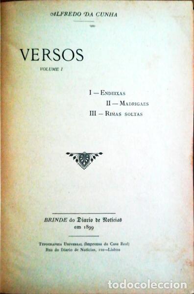 Libros antiguos: CUNHA. (Alfredo da) - VERSOS, I. - Foto 1