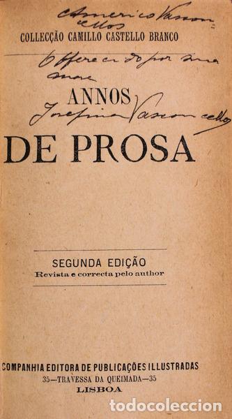 Libros antiguos: CASTELO BRANCO. (Camilo) - ANNOS DE PROSA. - Foto 1