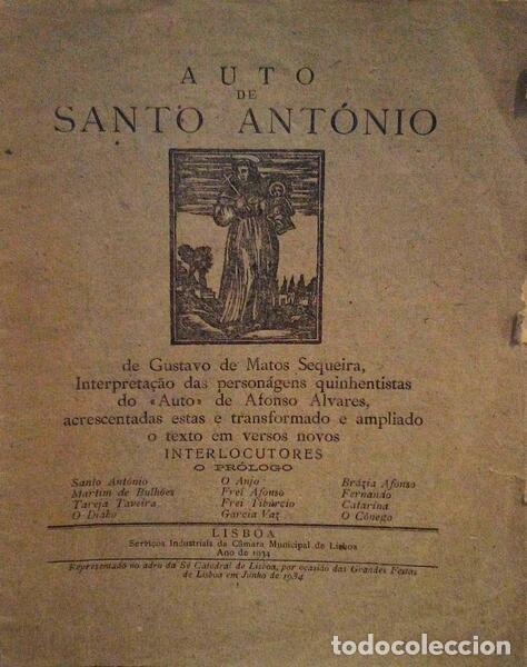 Libros antiguos: MATOS SEQUEIRA. (Gustavo de) - AUTO DE SANTO ANT&Oacute;NIO. - Foto 1