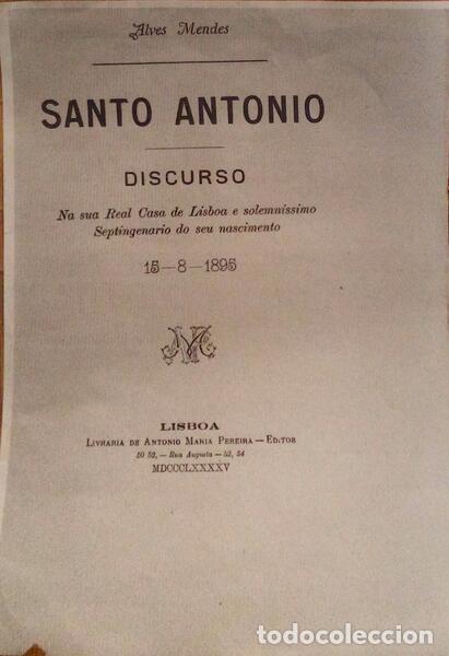 Libros antiguos: ALVES MENDES. - SANTO ANT&Oacute;NIO. - Foto 1