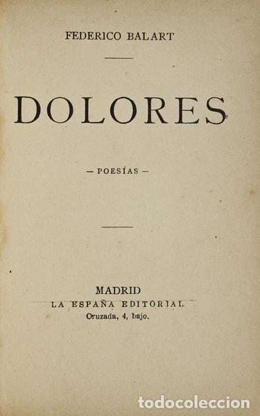 Libros antiguos: BALART. (Federico) - DOLORES. - Foto 1