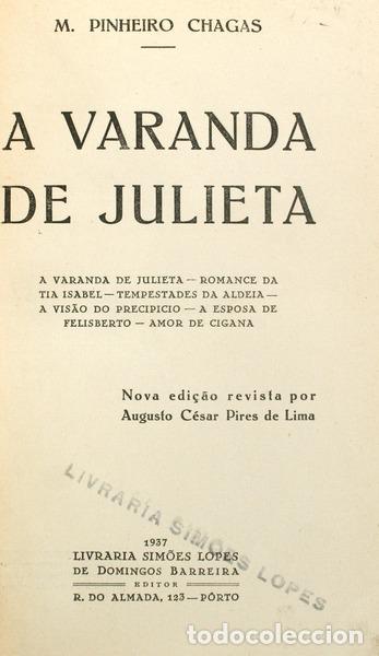 Libros antiguos: PINHEIRO CHAGAS. (M.) - A VARANDA DE JULIETA. - Foto 1