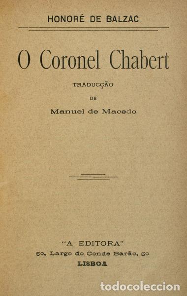 Libros antiguos: BALZAC. (Honor&eacute; de) - O CORONEL CHABERT. - Foto 1