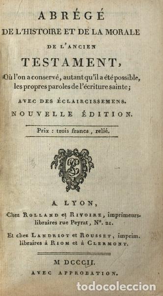 Antiquarische B&uuml;cher: ABR&Eacute;G&Eacute; DE L'HISTOIRE ET DE LA MORALE DE L'ANCIEN TESTAMENT,