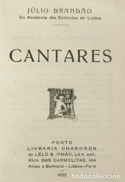 Libros antiguos: BRAND&Atilde;O. (J&uacute;lio) - CANTARES. - Foto 1