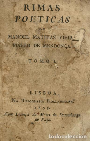 Libri antichi: FIALHO DE MENDON&Ccedil;A. (Manuel Matias Vieira) - RIMAS POETICAS DE MANOEL MATHIAS VIEIRA FIALHO DE MENDO