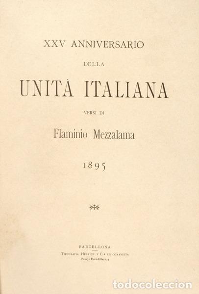 Libros antiguos: MEZZALAMA. (Flaminio) - XXV ANIVERSARIO DELLA UNIT&Agrave; ITALIANA. [HOMENAGEM D&ordf;. MARIA PIA]