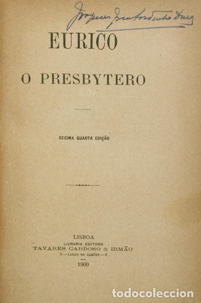 Libros antiguos: HERCULANO. (Alexandre) - EURICO O PRESBYTERO. - Foto 1