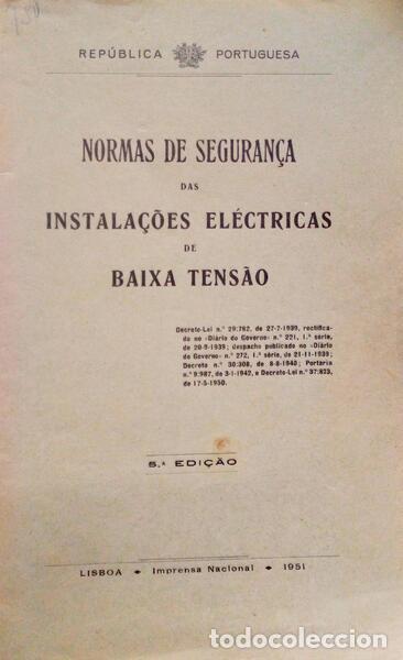 Libros antiguos: NORMAS DE SEGURAN&Ccedil;A DAS INSTALA&Ccedil;&Otilde;ES EL&Eacute;CTRICAS DE BAIXA TENS&Atilde;O.