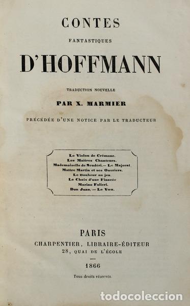 Libros antiguos: HOFFMANN. - CONTES FANTASTIQUES D&#39;HOFFMANN. - Foto 1