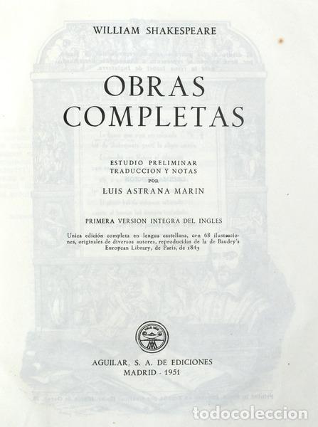 Libros antiguos: SHAKESPEARE. (William) - OBRAS COMPLETAS. [10.&ordf; EDI&Ccedil;&Atilde;O]. - Foto 1